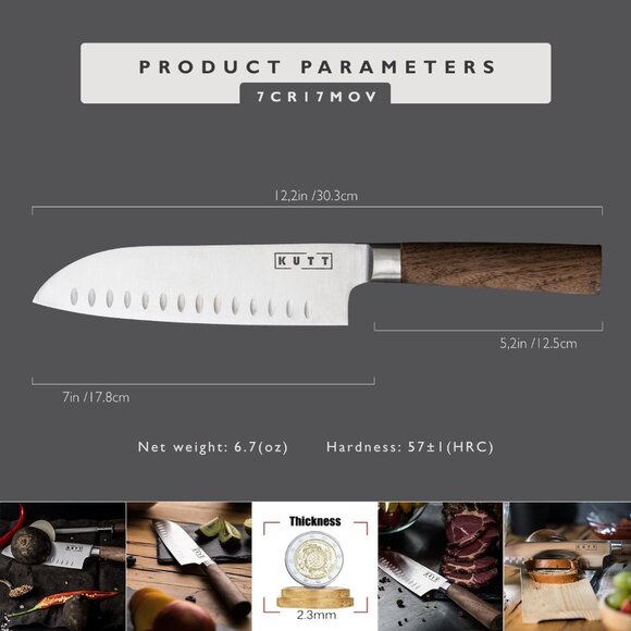 Kutt Kitchen Santoku Knife Set 7 Inch Chef's Knife German Stainless Steel Blade - Picture 2 of 4